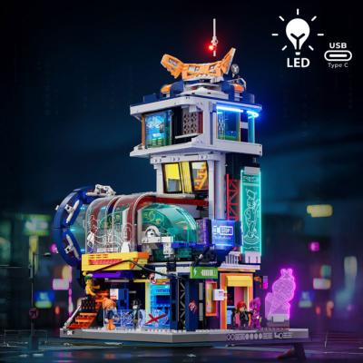 Lumibricks Cyberpunk Neoncity Floating Train Station Set Construction LED 2760 pcs 50cm